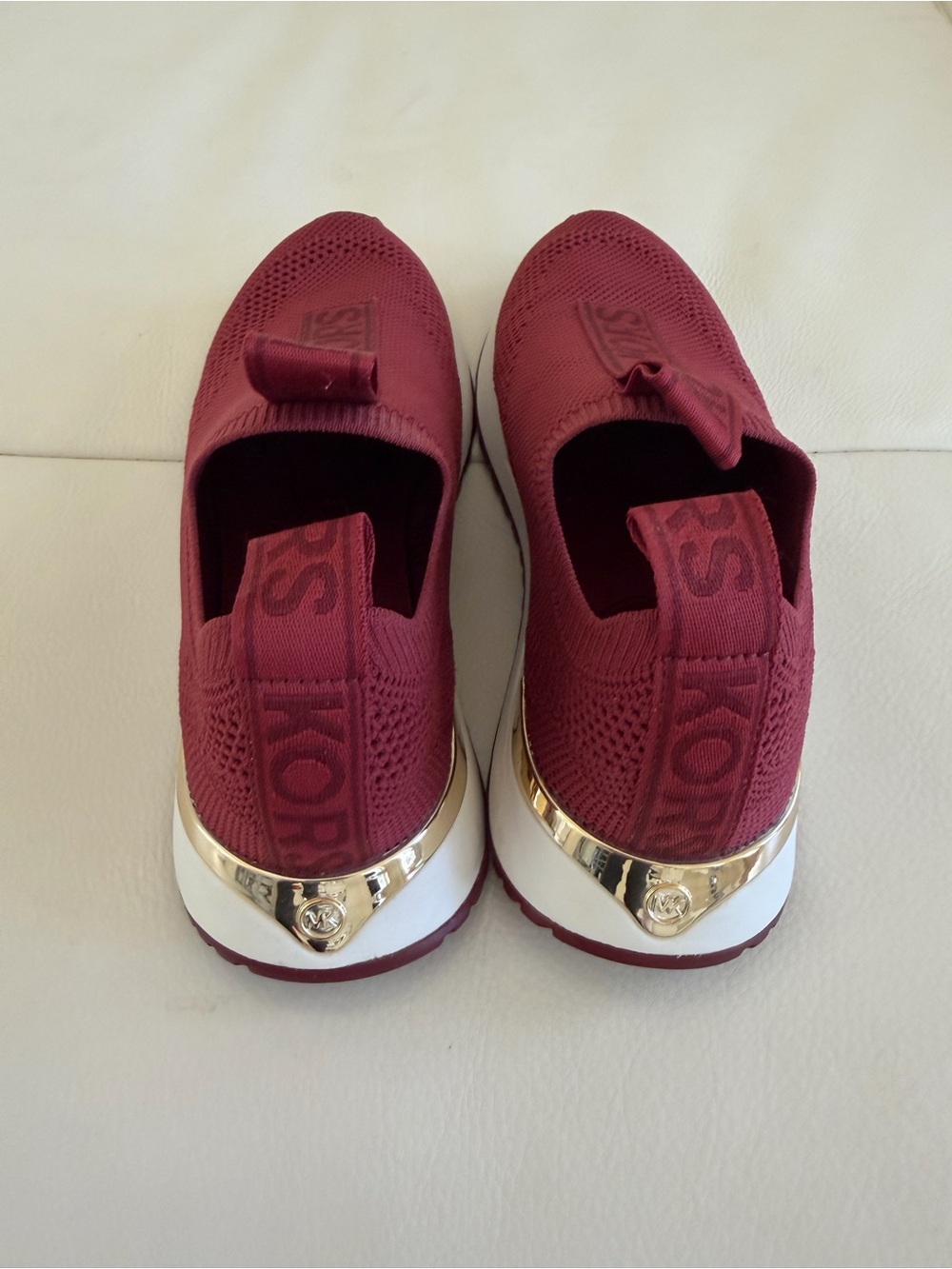 Michael Kors Wine Knit Slip-On Sneakers with Gold Accent - Picture 2 of 2